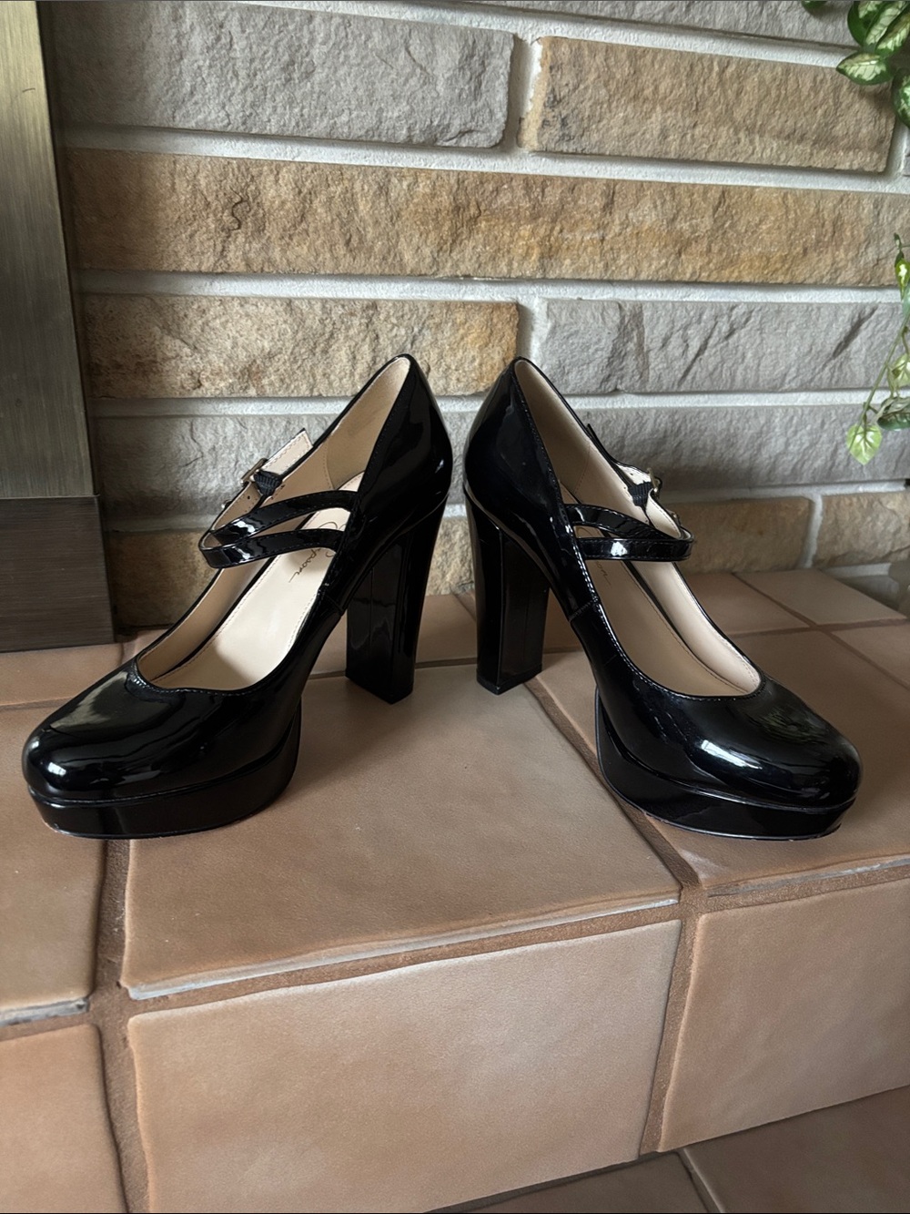 Jessica Simpson JP-Erimma Black Patent Platform Mary Janes - Size 8M - Picture 3 of 12